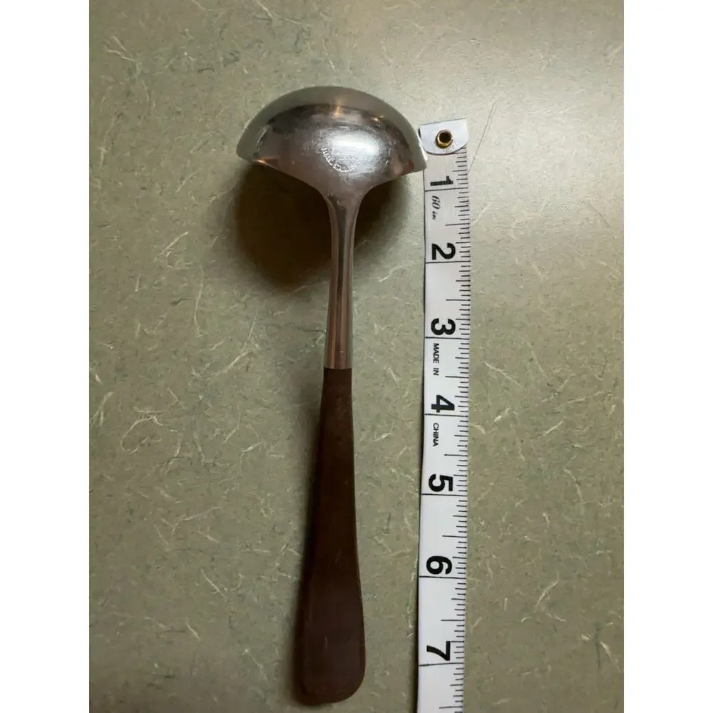 EKCO Eterna Stainless Steel Soup Ladle Wood Handle Mid Century Vintage 11”